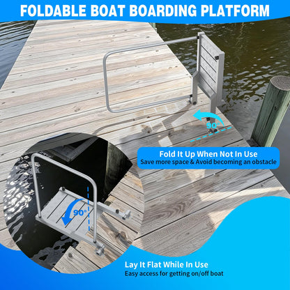 THOOUM Aluminum Boat Board Platform with Detachable Handrail to Get on & Off, Rust Resistant Boarding Platform for Dock/Deck/Boat Lifts (38.8" H, 400LBS Capacity)