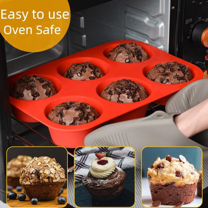 Jumbo Muffin Pan, 3.5 Inch Large Muffin Pan 6 Cup Silicone Jumbo Cupcake Tin for Baking Food Grade Silicone Mold Non Stick