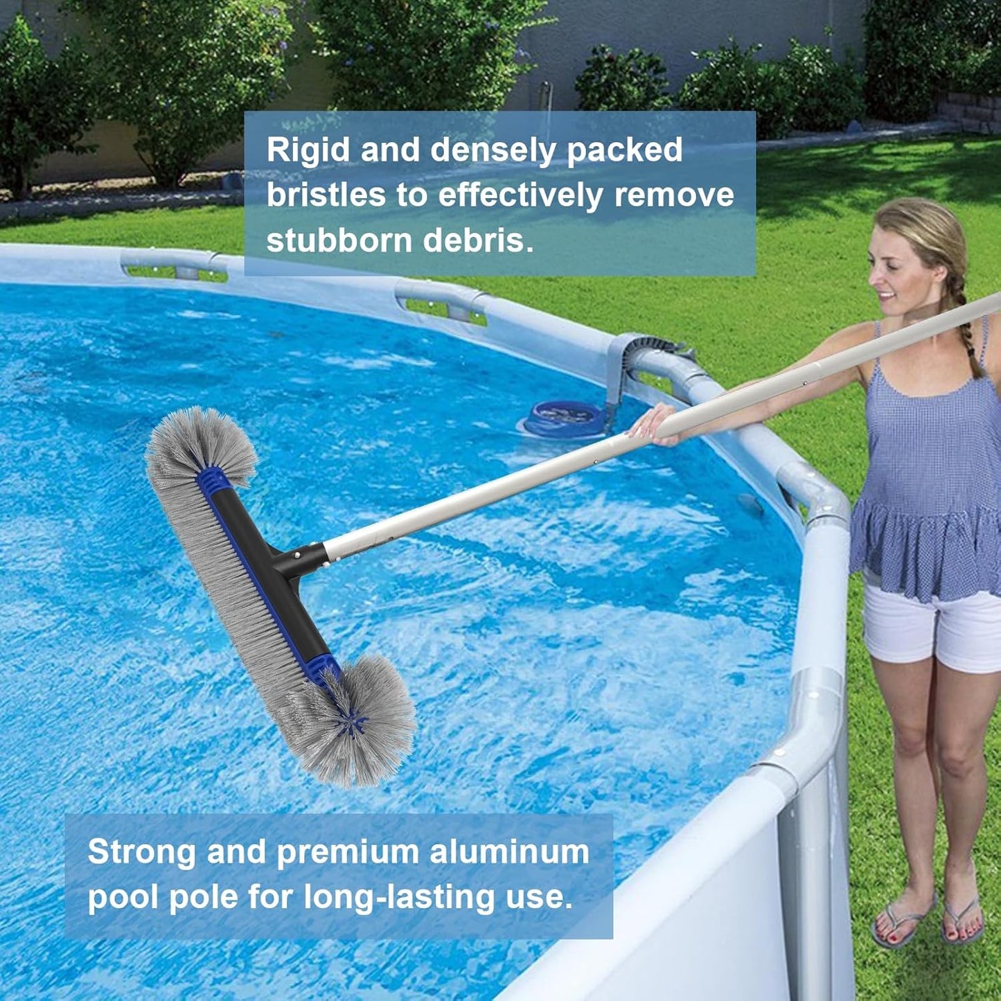 Poolvio 5-in-1 Pool Cleaning Kit - Semi-Deep Skimmer Net, Aluminum Leaf Rake & 20' Brush with 13ft Pole