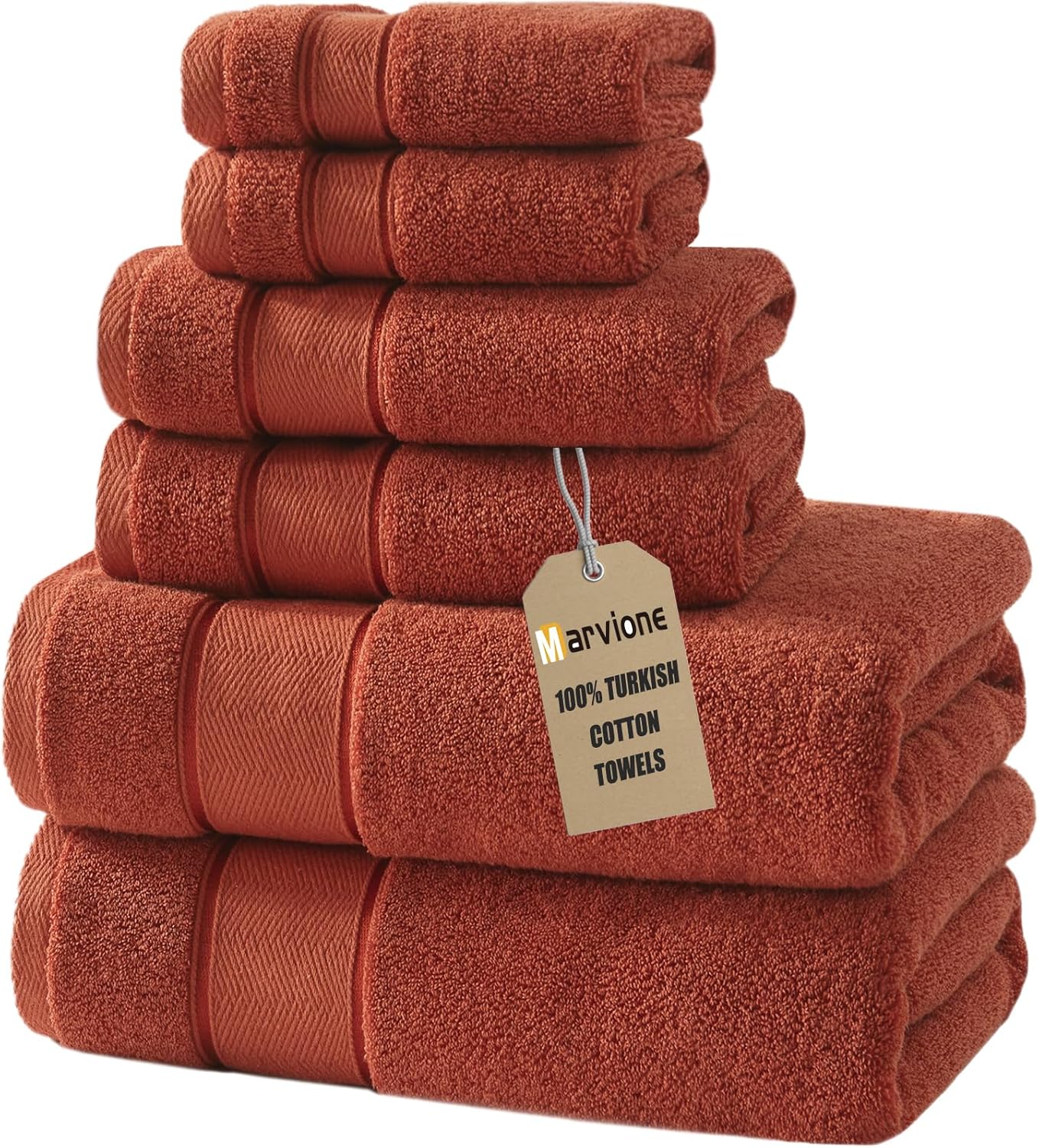Marvione 6-Piece Bath Towels Set | 100% Turkish Cotton, Highly Absorbent & Soft | Burnt Orange