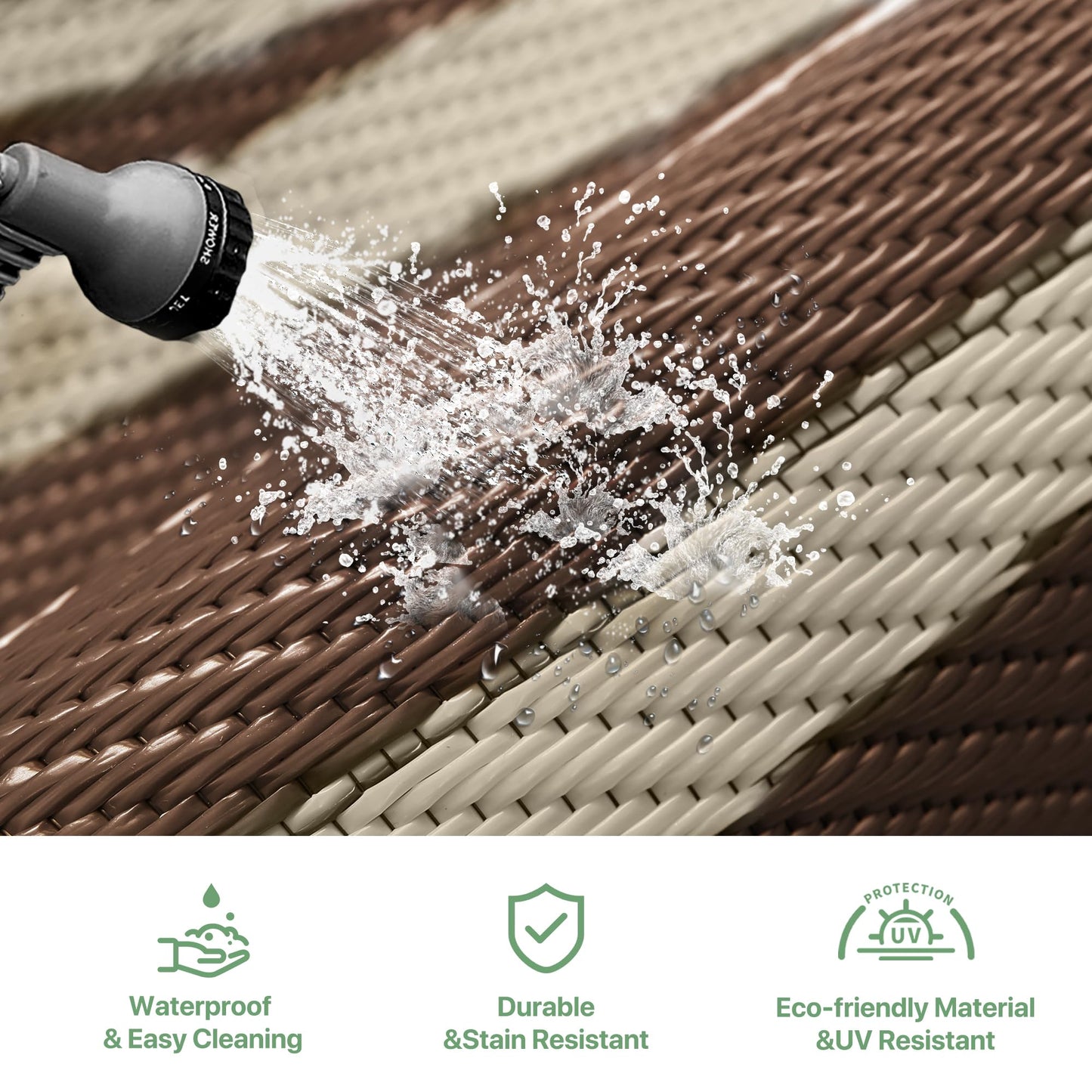 GENIMO Outdoor Rug Waterproof for Patio, 10'x14' Foldable Reversible Plastic Straw Carpet for Travel Trailers, Outside Area Mat for Rv, Deck, Picnic, Porch, Camper, Balcony, Beach, Coffee & Beige