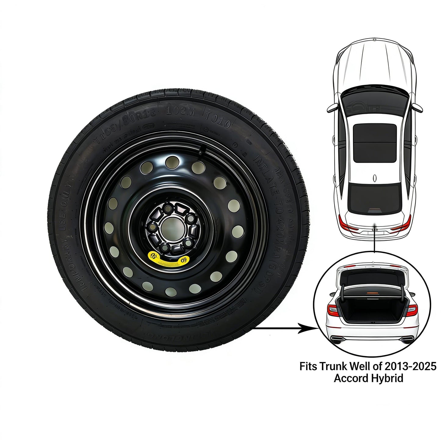 Afolonsh Spare Tire Kit for 2013-2025 Accord Hybrid (Non-Plug-in), 18" Full-Size Wheel with Jack – 125/85R18 Tire, Fits Trunk