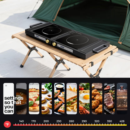 MOMOKOVA Double Induction Cooktop, 1800W Portable Dual Burner with 8 Power Levels, Sensor Touch Control & 99-Min Timer, Fold-n-Store Design for RV, Small Kitchen & Outdoor Cooking (black)