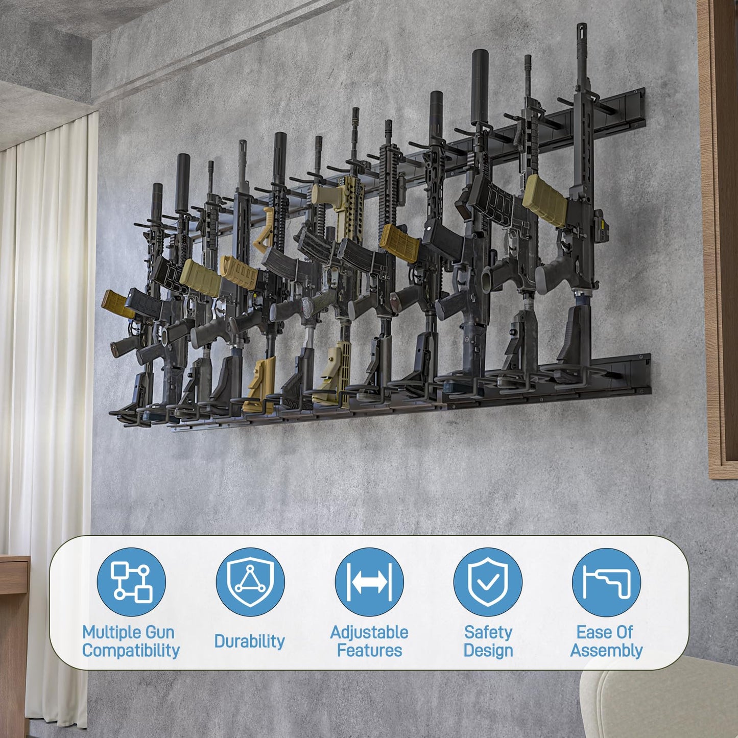 Upbci Gun Rack Wall Mount, Aluminium Alloy Gun Racks for Wall, Adjustable 4/8/12 Slot Indoor Gun Racks Securely Hold Shotguns Rifles Rack