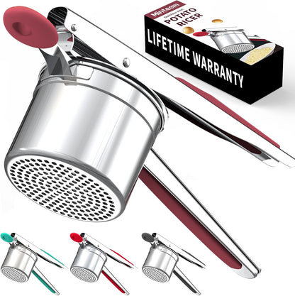 Skiennix 15oz Potato Ricer - Heavy Duty 18/8 Stainless Steel Masher for Smooth Mashed Potatoes & Baby Food | Red