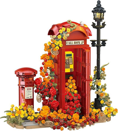 Red London Telephone Box Building Blocks Set for AdultsIdeas Flowers Phone Booth Mailbox and streetlightsCreative Gift Home Office Retro Decor