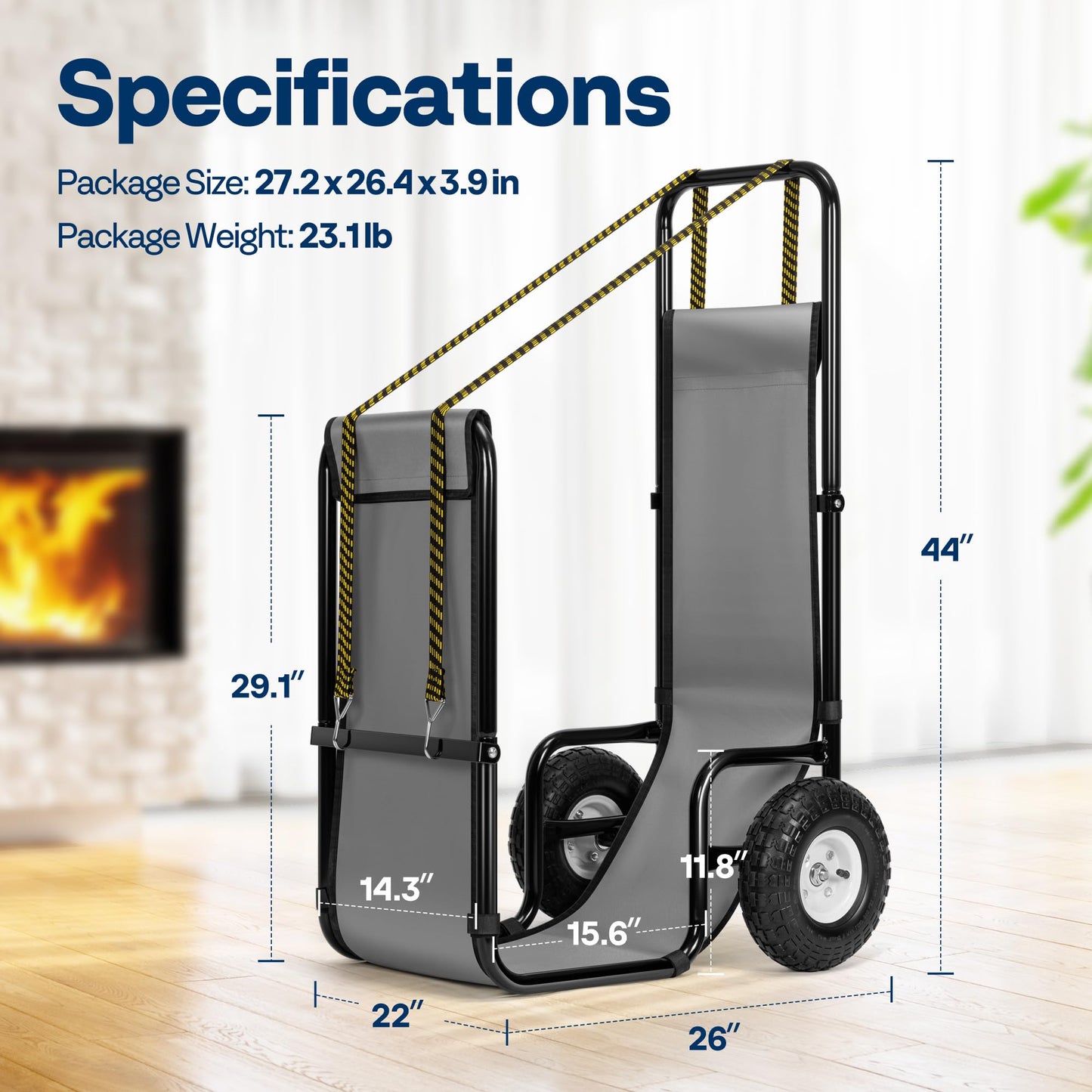 VIVOHOME Large Firewood Cart with Rubber Wheels and 600D Oxford Cloth, 250 LB Capacity Heavy Duty Steel Log Carrier Dolly Hauler, Rolling Wood Rack Storage Mover for Easy Transport Indoor Outdoor Use