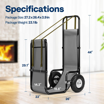 VIVOHOME Large Firewood Cart with Rubber Wheels and 600D Oxford Cloth, 250 LB Capacity Heavy Duty Steel Log Carrier Dolly Hauler, Rolling Wood Rack Storage Mover for Easy Transport Indoor Outdoor Use