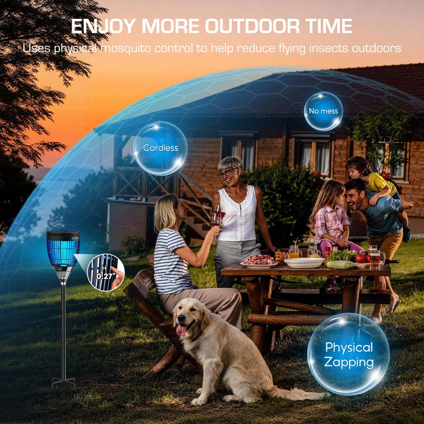 Solar Bug Zapper Outdoor, Mosquito Zapper with Flame & Projector Light Cordless Waterproof, Auto On/Off, Mosquito Trap Solar Powered, 4200V Electric Fly Zapper Killer for Patio Yard Camping Garden