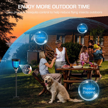 Solar Bug Zapper Outdoor, Mosquito Zapper with Flame & Projector Light Cordless Waterproof, Auto On/Off, Mosquito Trap Solar Powered, 4200V Electric Fly Zapper Killer for Patio Yard Camping Garden