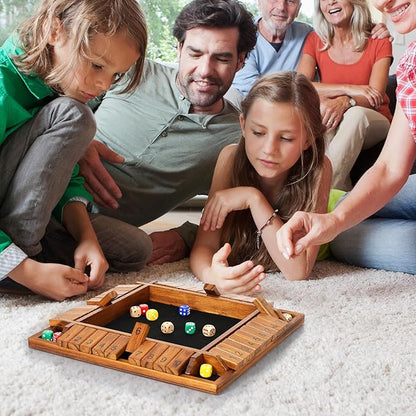 VAMSLOVE Upgraded 14 inches Shut The Box Dice Game Wooden Board Table Math Game with 8+4 Dice for 2-4 Player 4-Sided 10 Number Close The Box for Kids and Adult-Instruction Included
