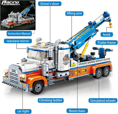 Tow Truck Building Block SetRoad Rescue Vehicle with Crane Toy Model Building KitCity Crane Construction Vehicles Building KItGifts for Kids Ages 6+