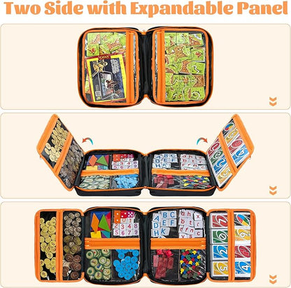 Premium Board Game Storage Organizer Case (14 PVC Pouches) - Portable Travel Game Storage Case | Ultimate Dice and Token Holder for Cards Miniatures and Catan Components