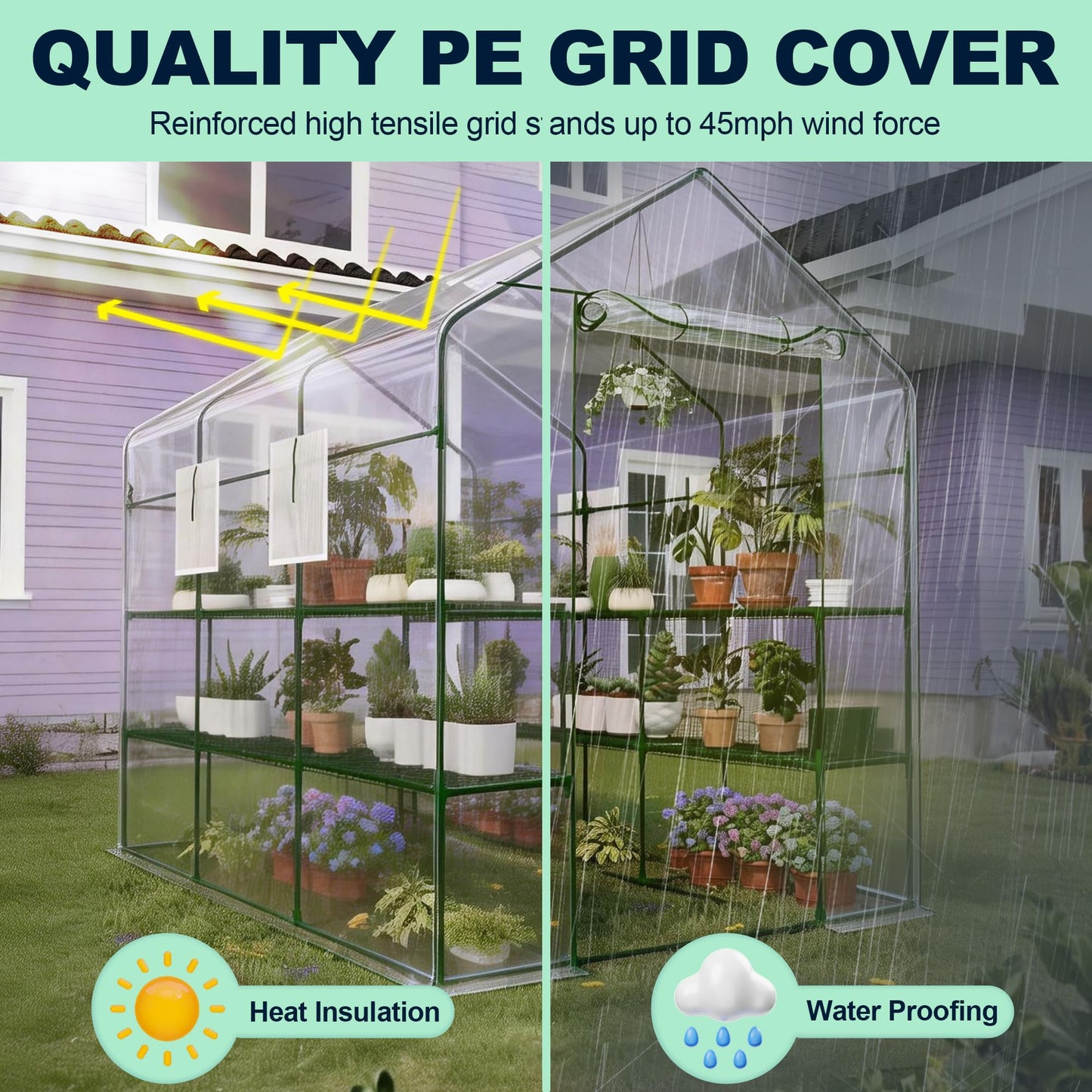 Walk-in Greenhouse 57"X85"X77" – Outdoor Garden Greenhouse with Thick UV-Resistant PE Cover, Mesh Door & Screen Windows, 3 Tiers 18 Shelves for Seedlings, Flowers, Vegetables, and Herbs