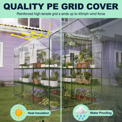 Walk-in Greenhouse 57"X85"X77" – Outdoor Garden Greenhouse with Thick UV-Resistant PE Cover, Mesh Door & Screen Windows, 3 Tiers 18 Shelves for Seedlings, Flowers, Vegetables, and Herbs