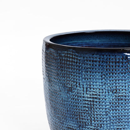 LuxenHome 15.75" Dia Large Ceramic Pots for Plants, Teal Blue Glazed Planters for Outdoor Plants, Round Indoor Flower Pots with Drainage Hole and Rubber Plug for Home Garden Patio