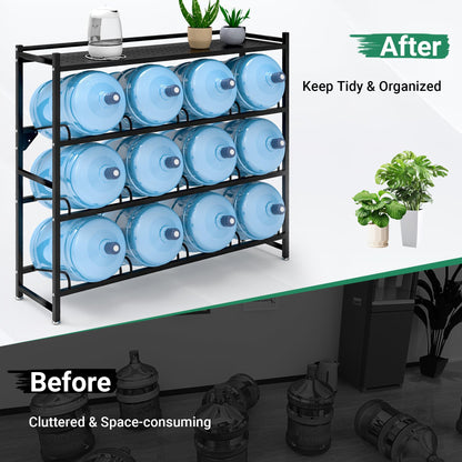 Eastrexon 5 Gallon Water Jug Holder Heavy Duty，4-Tier Water Jug Rack w/Top Shelf, Wall Mount Water Bottle Holder for 12 Bottles, Powder Coated Water Rack Stand for Home, Office, Restaurant, Gym.