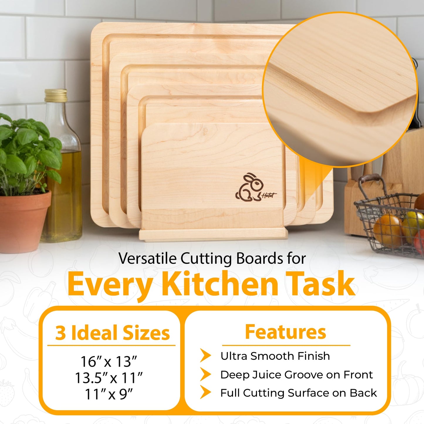 Homestead Set – Premium Maple Wood Cutting Board Set, 3 Professional-Grade Chopping Boards & Wooden Holder, with Juice Grooves, MADE IN USA