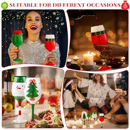 CPEGHDVM 4 Pcs Christmas Wine Glasses 16.8 Oz Set Santa Belt Snowman Drinking Goblets Cups Xmas Hand Painted Wine Cup Glass for Home Bar Diner Birthday Wedding Christmas Party Favors