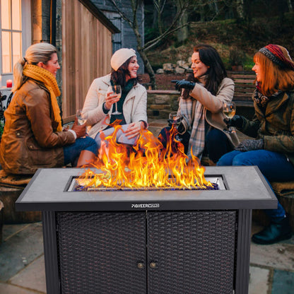Garvee 44 in Propane Fire Pit Table (Double Door), 50000BTU Rectangle Fire Table with Cover & Rain Cover, Sturdy Steel and Iron Fence Surface, CSA Safety Certified, Companion for Your Garden