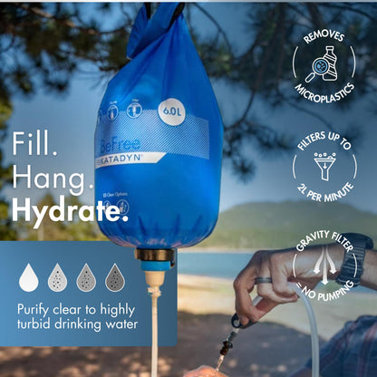 Katadyn BeFree Gravity Water Filter 6L for Camping & Group Use | 0.1 Micron Hollow Fiber Filter Removes Bacteria & Protozoa, 1,000L Capacity, BPA-Free