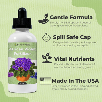 Perfect Plants Liquid African Violet Food Drops - Premium Fertilizer for Indoor Flowering Plants | NPK 2-2-2 (4oz)
