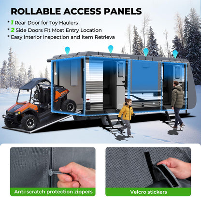 Fonzier RV Cover 28-31ft: Extra Thick 7 Layers Travel Trailer Cover with 4 Tire Covers, Waterproof Camper Cover, Extra Windproof Ropes, Gutter Cover, Rip-Stop Anti-UV