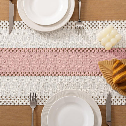 Socomi Boho Table Runner Macrame Long Easter Spring Farmhouse Woven Cotton Linen Rustic Coffee Table Runner with Tassels for Dresser Scarf Home Decor Dining Room 12x108 inPink Ivory