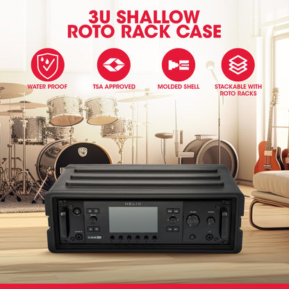 SKB Shallow Rack 3U - Roto-Molded for Durability & Impact Resistance, Waterproof & Stackable Design, with Twist Latches & Rubber Feet - Ideal for Secure Equipment Storage & Transport, Black