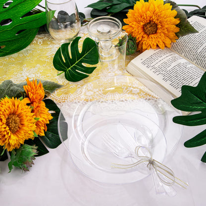 WDF 25 Guest Clear Plastic Plates with Clear Plastic Silverware - Clear Plates and Cups for Party include 25 Dinner Clear Plates, 25Salad Plates, 25Forks, 25Knives, 25 Spoons, 25Cups