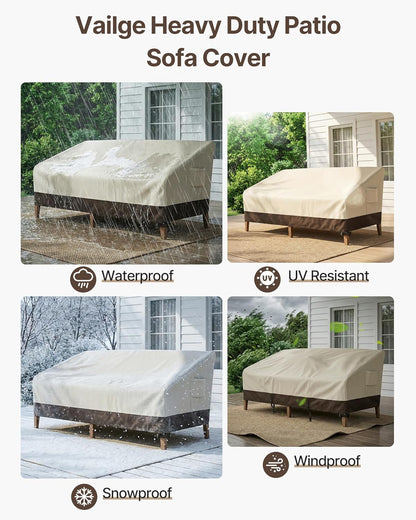 Vailge Heavy Duty Patio Sofa Cover - 100% Waterproof 3-Seater Outdoor Protection | 60"W x 35"D x 35"H, Beige & Brown