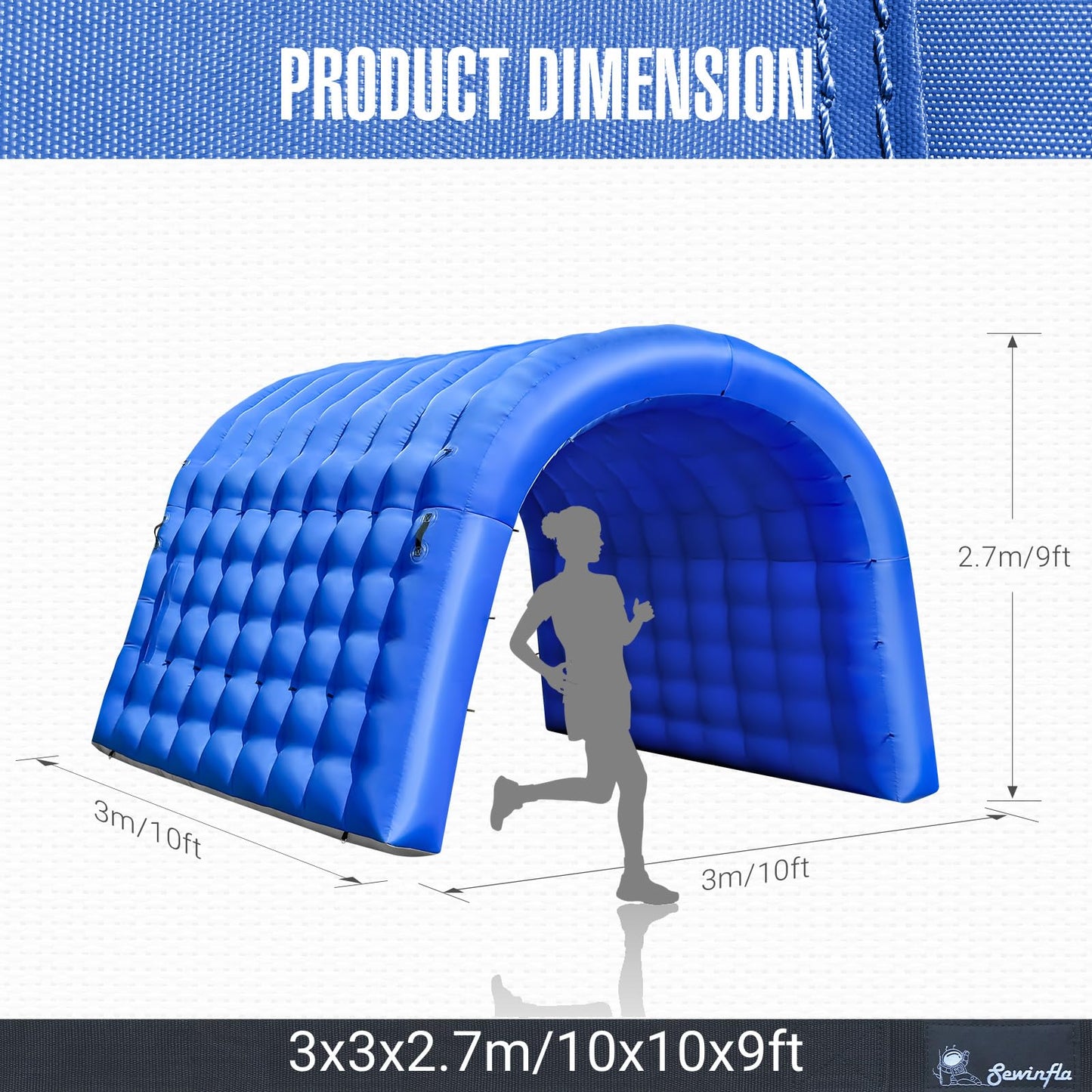 Sewinfla Inflatable Tunnel Sports Entrance with Internal Blower, 10x10x9ft Inflatable Tunnel Tent for Business Advertising Event Exhibition Promotion,Street,Shop,Supermarket,School