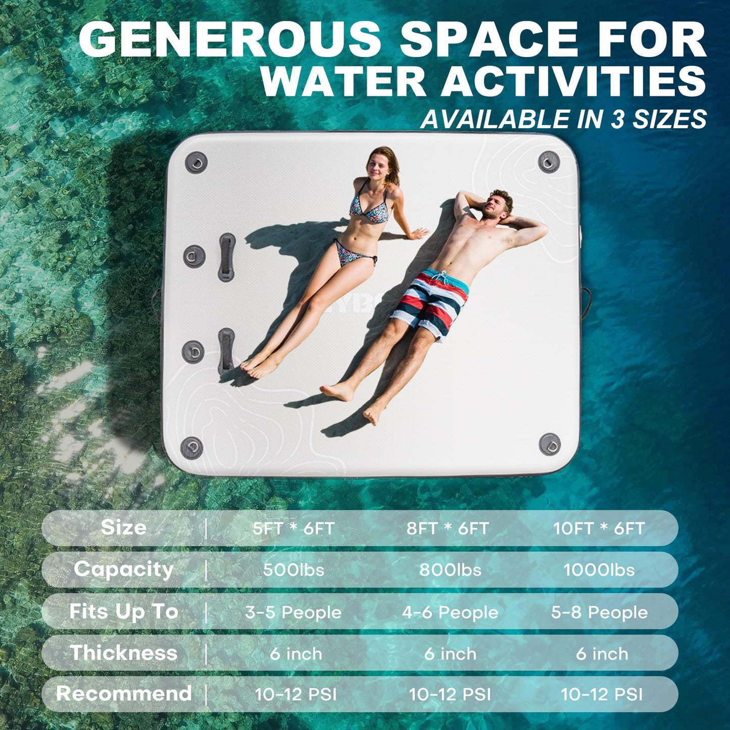 HEYBOARD Inflatable Floating Dock - Non-Slip Air Dock Platform, Floating Island Raft for Pool, Beach, Lake, Ocean with Detachable Ladder Gray 5 x 6 ft