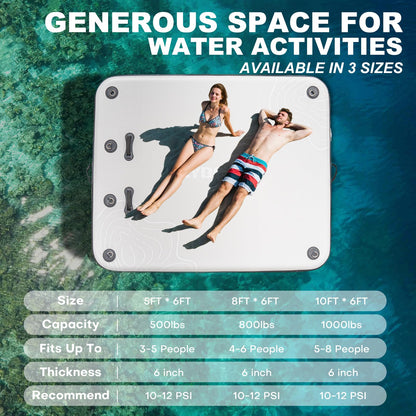 HEYBOARD Inflatable Floating Dock - Non-Slip Air Dock Platform, Floating Island Raft for Pool, Beach, Lake, Ocean with Detachable Ladder Gray 5 x 6 ft