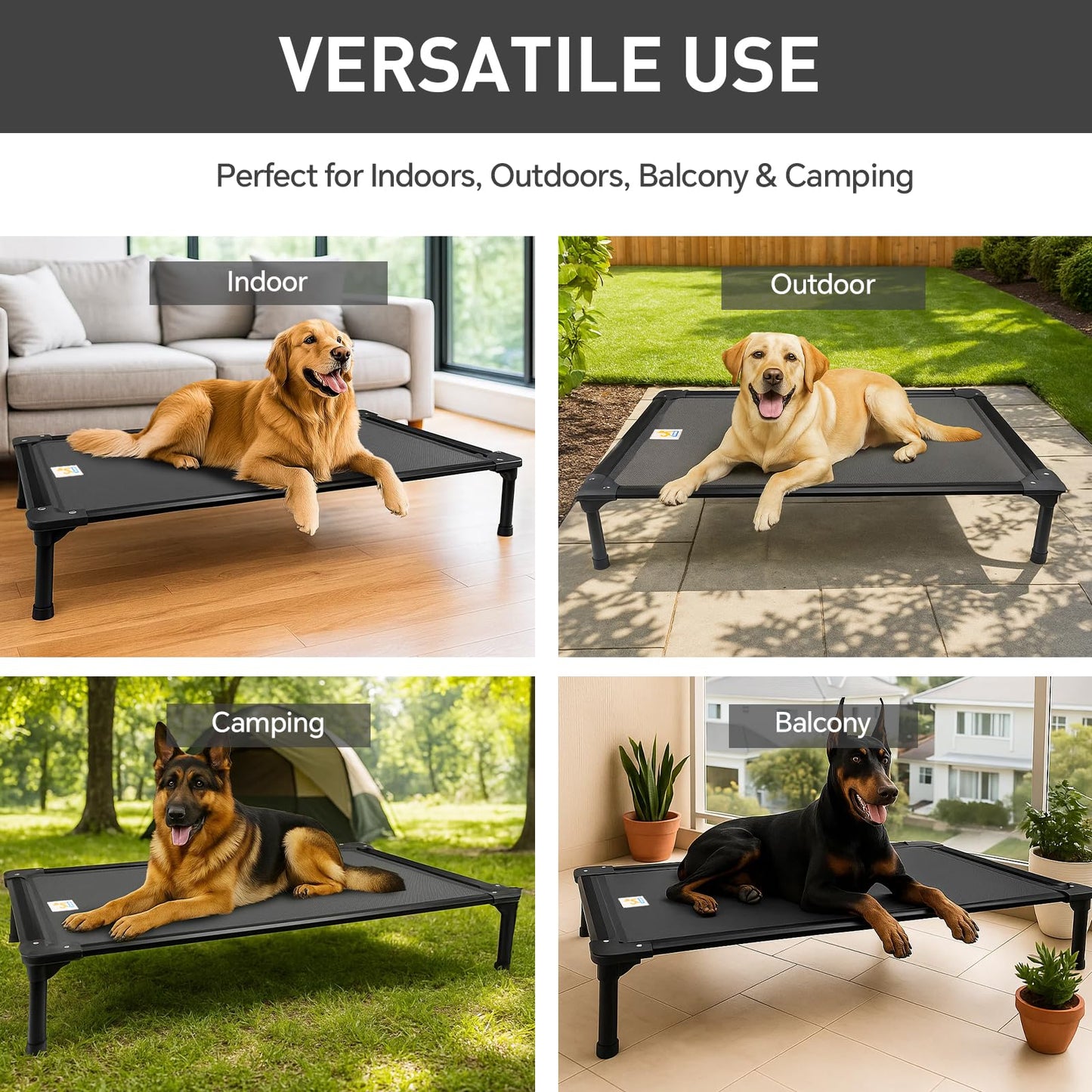 Sytopia 42'' Outdoor Elevated Dog Bed for Large Dogs, Chew-Proof Pet Camping Raised Cot with Breathable Mesh - Durable Frame, Cooling Hammock Bed, Non-Slip Feet, Waterproof, Easy Clean