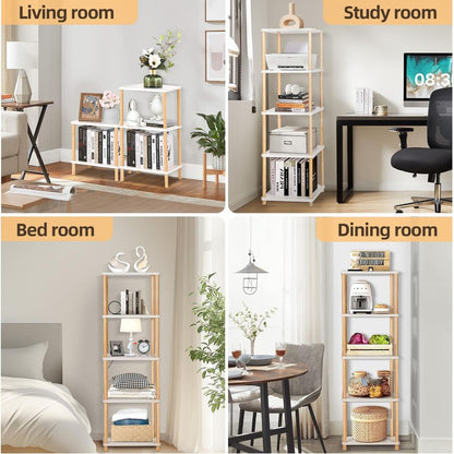 YGYQZ Bookshelf, 5-Tier High Vertical Book Shelf with Large Capacity, DIY Stackable Wooden Bookshelf Organizer, Suitable for Living Rooms, Offices, Bedrooms, and Studies