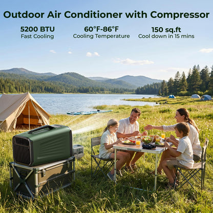 5200 BTU Portable Tent Air Conditioner for Camping, RV, Truck, Fishing. 400W Consumption Fast Cooling AC Unit for Outdoor Indoor Using, 4-in-1 Portable AC for Road Trips, Camping Adventures(Green)