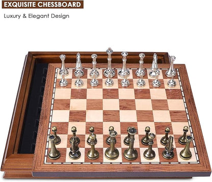 AMEROUS Wooden Chess Board Set with Pieces Storage for Adults Kids 12.5 Inch Chess Set with Metal Pieces Unique Chess Game for Tournament Professional Beginner