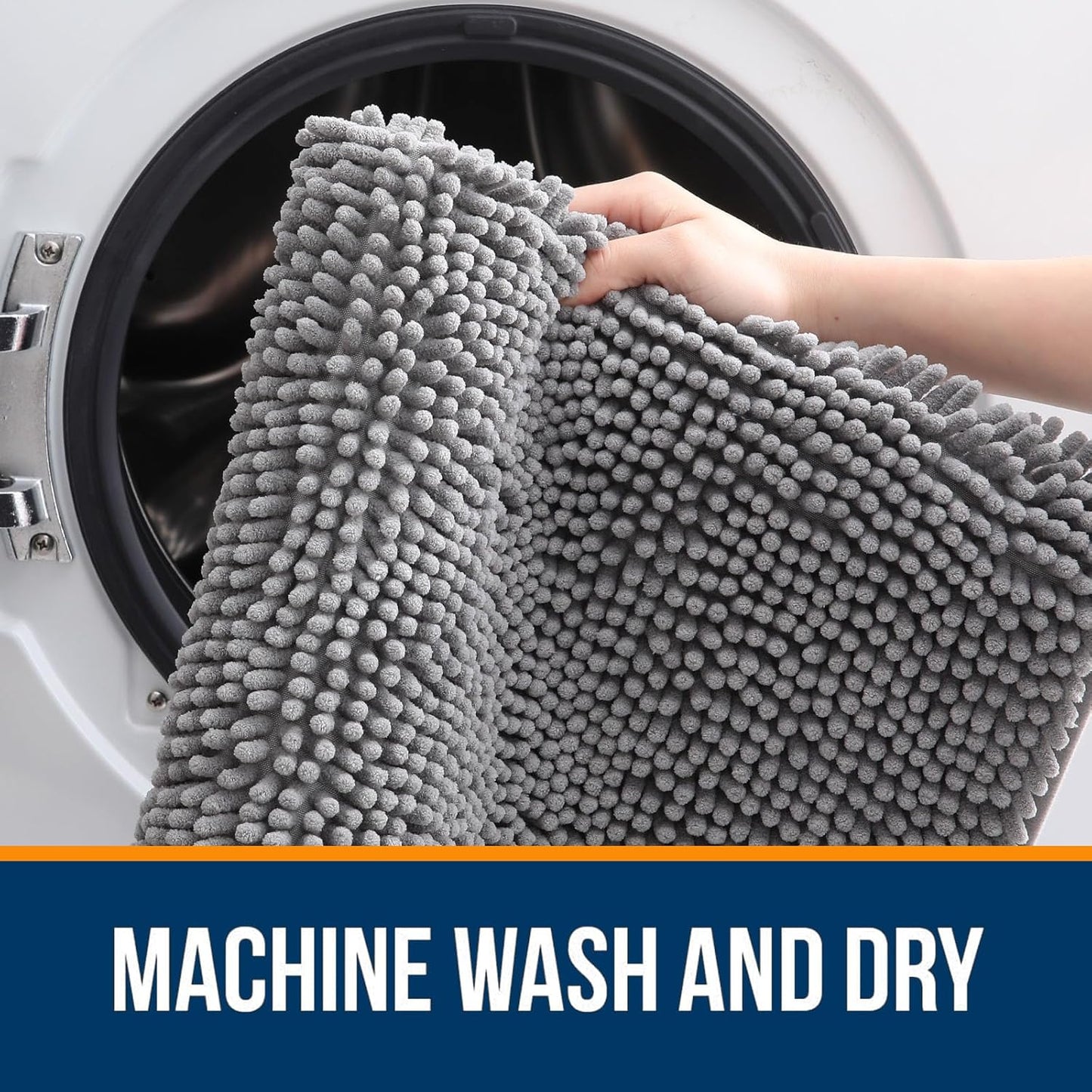 OLANLY Bath Rugs - Extra Soft Chenille with Rubber Backing | Quick Dry, Machine Washable, 24x16, Grey