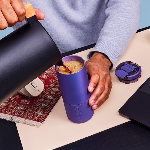BrüMate Strova 18oz 100% Leakproof Insulated Coffee Mug | Ceramic-Lined Interior | Built-In Silicone Sleeve for Travel | Locking Flip Lid (Lilac Dusk)