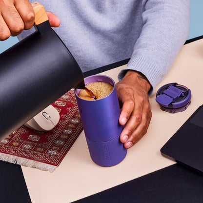 BrüMate Strova 18oz 100% Leakproof Insulated Coffee Mug | Ceramic-Lined Interior | Built-In Silicone Sleeve for Travel | Locking Flip Lid (Lilac Dusk)