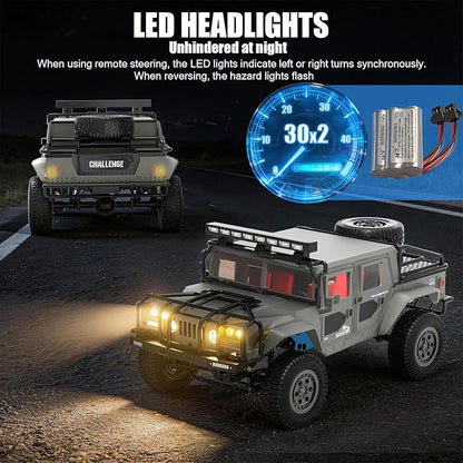 1:12 RC Car Toy 4WD 2.4GHz Remote Control Off-Road Crawler Vehicle IPX4 Waterproof 13MPH Full Metal Chassis with LED Lights Rechargeable Batteries for Adults Kids 8+ (Black)