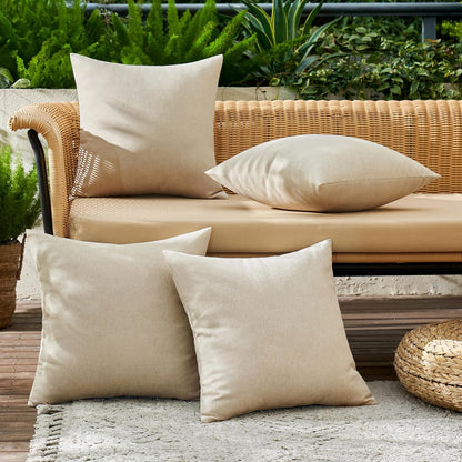 MIULEE Decorative Outdoor Throw Pillow Covers - Waterproof Linen Cushion Cases | 18x18 Inch Beige (Pack of 4)