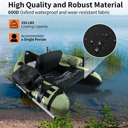 Xproutdoor Fishing Float Tubes, Inflatable Float Tube, Belly Boat Fishing with Adjustable Straps, Storage Pockets, Fish Ruler, Pump, Oar, Rod Holder and Mount, Fins, 350LBS Load Bearing Capacity