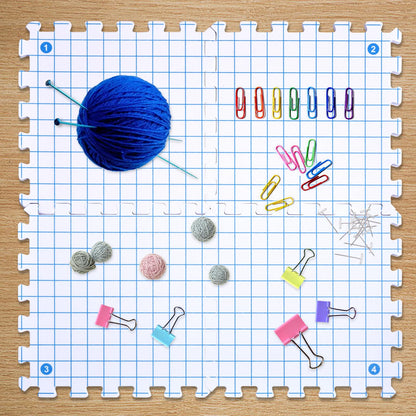 Interlocking Blocking Mats - Blocking Mats for Knitting and Crochet Projects, 4-Pack 12'' W x 12'' L Knitting Blocking Mats with 50 T-Pins, White