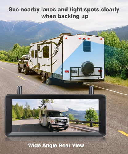 AUTO-VOX Wireless RV Backup Camera: 30Min Plug and Play Setup, Smooth Live View Even Past 60ft, 7.2" 1080P DVR Monitor, Super IR Night Vision Back up Camera Works with Pre-Wired RV, 5th Wheel, Trailer