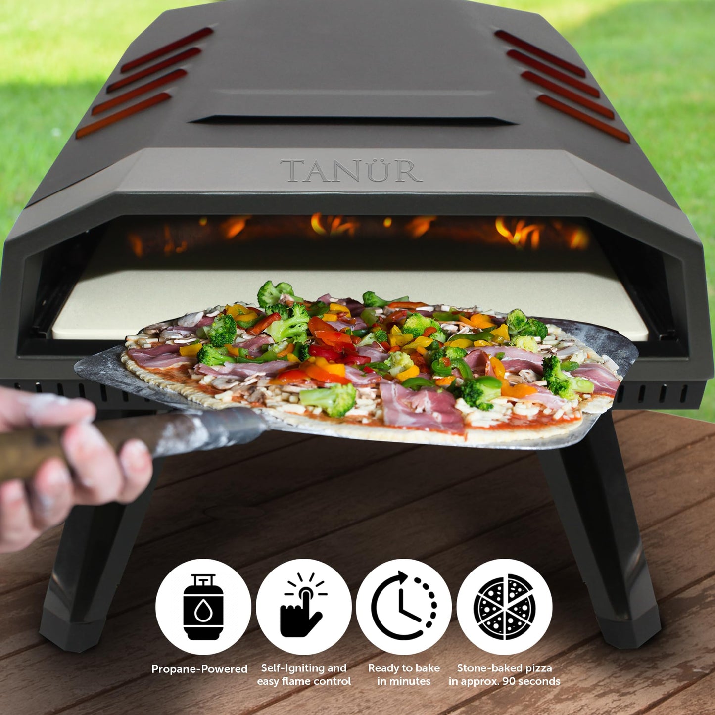 Flame King TANUR 12-inch Portable Outdoor Propane Pizza Oven Countertop for Camping, Backyard, and Tailgating, Multiple Air Vents, Piezo Auto Ignition, Non-Stick Pizza Stone