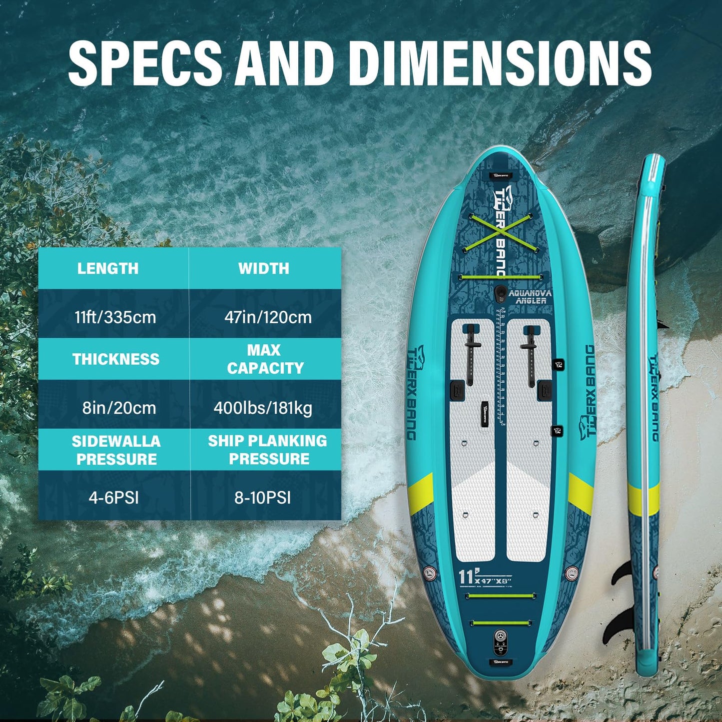 TIGERXBANG 11'x47''x8'' Inflatable Fishing Kayak, High-Performance Inflatable Kayak-Ideal for Water Fishing Activities, Equipped with Comfortable Seats and Camera Base Versatile Accessories