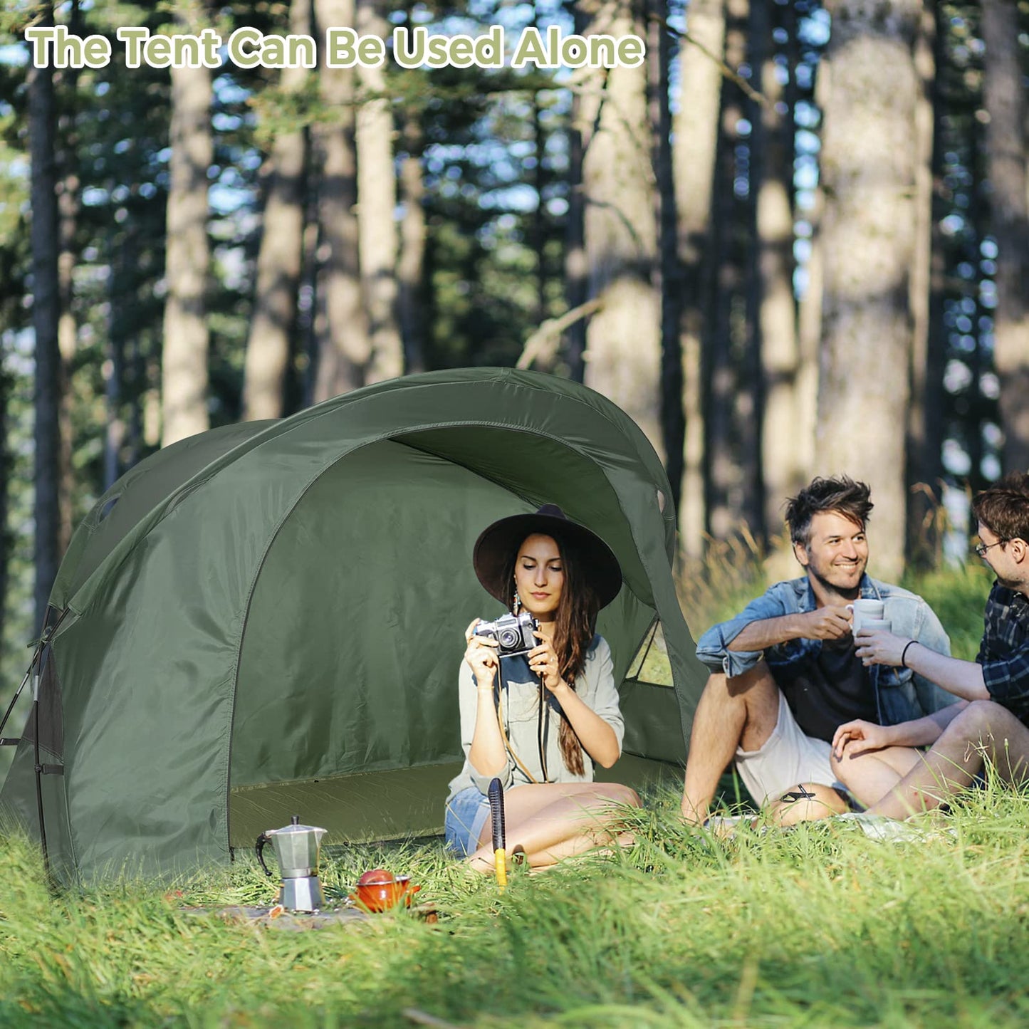 Tangkula 4-in-1 Camping Cot Tent Set, Foldable Off Ground Elevated Tent for 1 Person, Portable with Waterproof External Cover, Air Mattress & Carrying Bag, Ideal for Outdoor Hiking, Camping