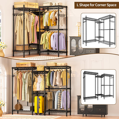 Golpart Heavy Duty Garment Rack Clothes Rack,Large Metal Closet Organizer System Storage Wardrobe,Freestanding Clothing Rack Black 15.75" D x 77.5" W x 77" H
